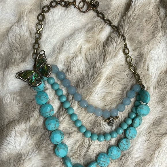 Fossil Rustic metal ~blue beads crystals - Picture 3 of 9